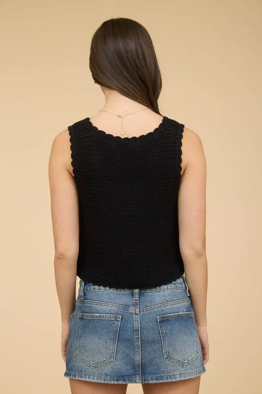 Floral Embroidery Front Tie Crochet Vest Top sold by U-NI-TY product image thumbnail 3