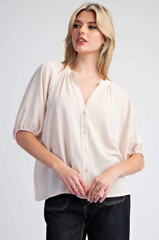 Half Sleeve Button Down Blouse Top sold by U-NI-TY