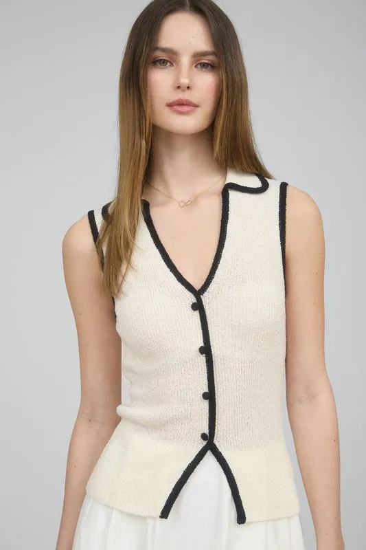 Button Down Contrast Sweater Vest sold by U-NI-TY product image thumbnail 4