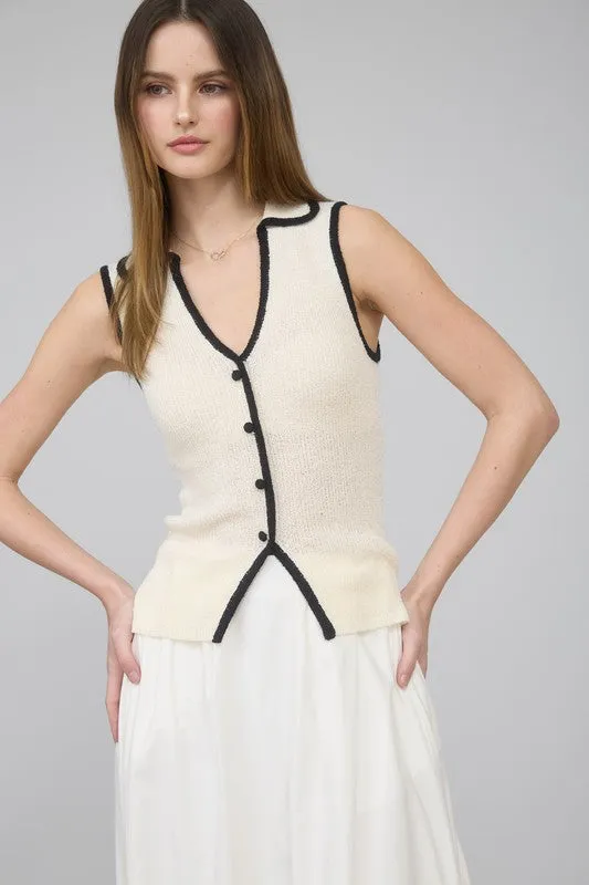 Button Down Contrast Sweater Vest sold by U-NI-TY