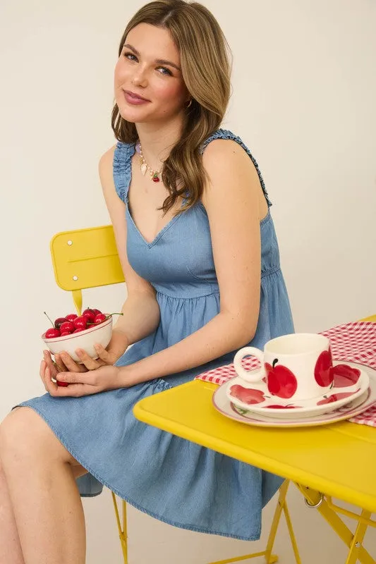 Ruffle Hem Chambray Mini Dress sold by U-NI-TY