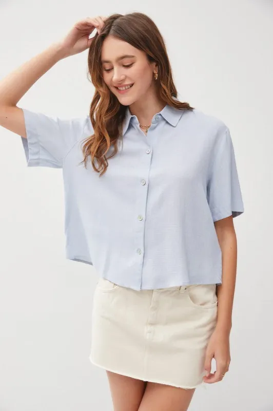 Boxy Crop Button Down Short Sleeve Shirt sold by U-NI-TY