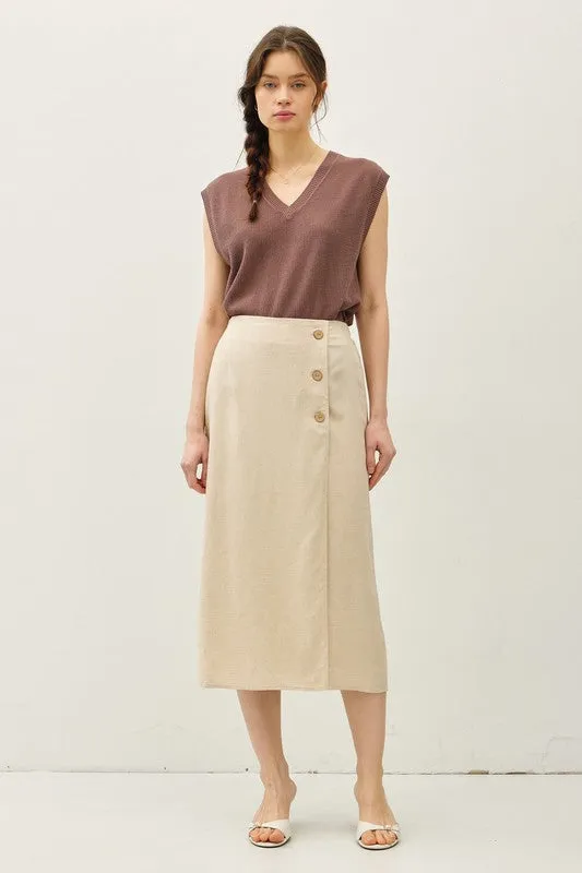 Linen Blend Midi Wrap Skirt sold by U-NI-TY