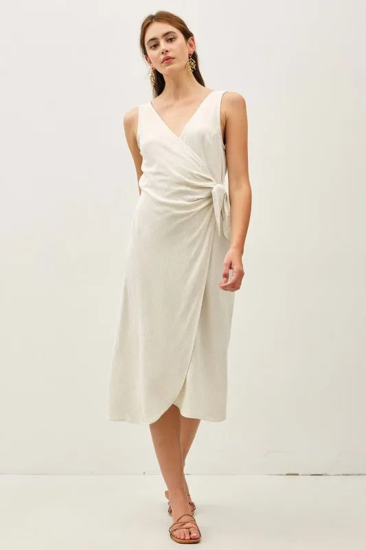 Linen Blend Mock-wrap Midi Dress W/ Tie Detail sold by U-NI-TY product image thumbnail 2