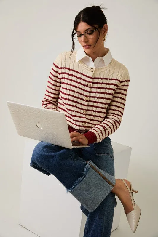 Stripe Cable Sweater Cardigan sold by U-NI-TY