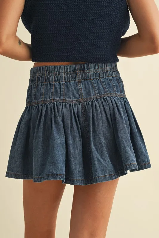 Denim Pintuck Mini Skirt sold by U-NI-TY