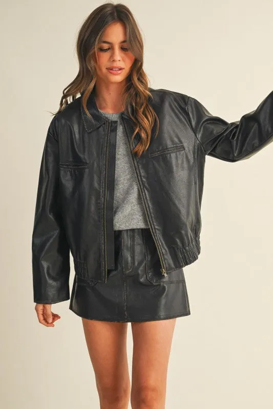 Washed Leather Zip Up Jacket sold by U-NI-TY