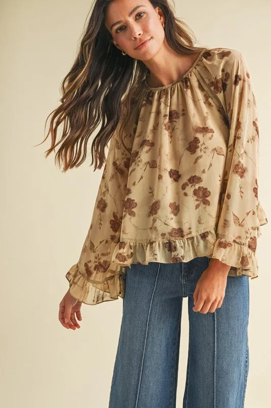 Floral Ruffle Chiffon Blouse sold by U-NI-TY