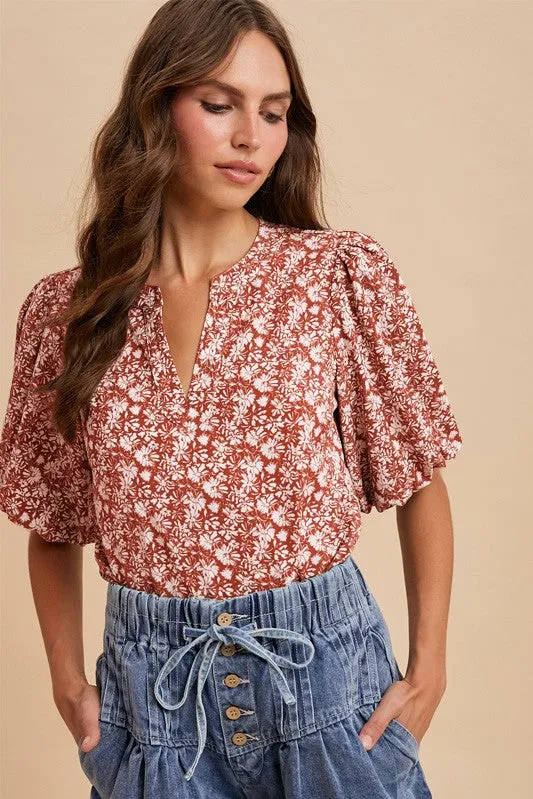 Floral Print Puff Sleeve Blouse sold by U-NI-TY