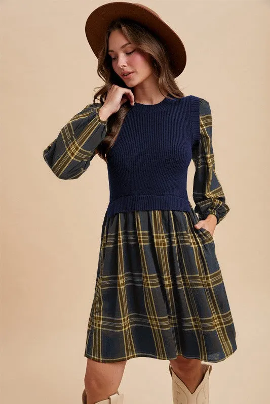 Plaid Contrast Rib Sweater Dress sold by U-NI-TY product image thumbnail 3