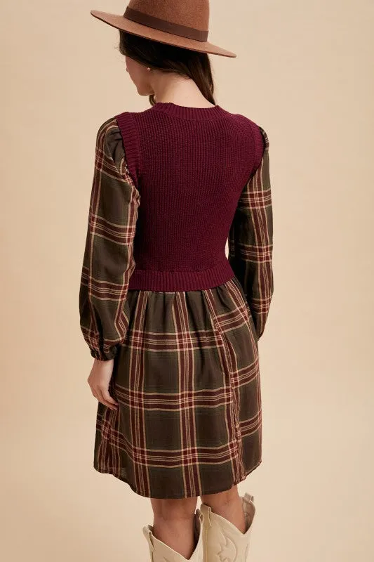 Plaid Contrast Rib Sweater Dress sold by U-NI-TY