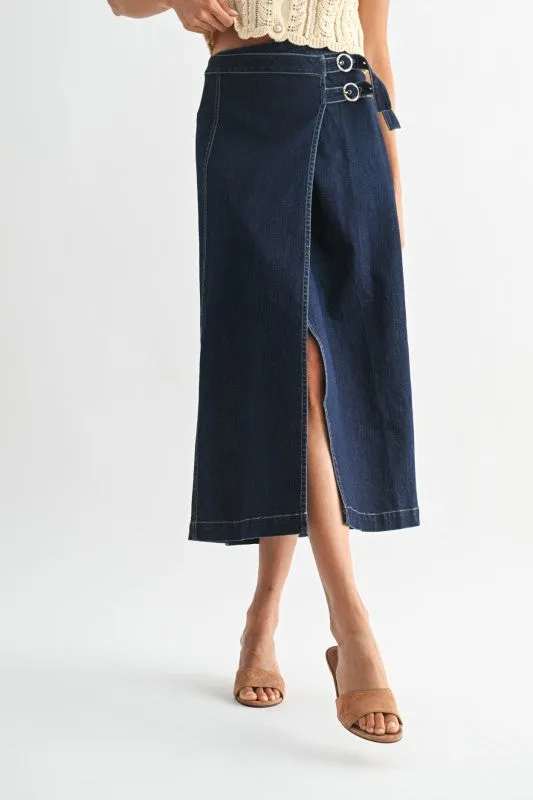 Dark Wash Denim Midi Skirt sold by U-NI-TY