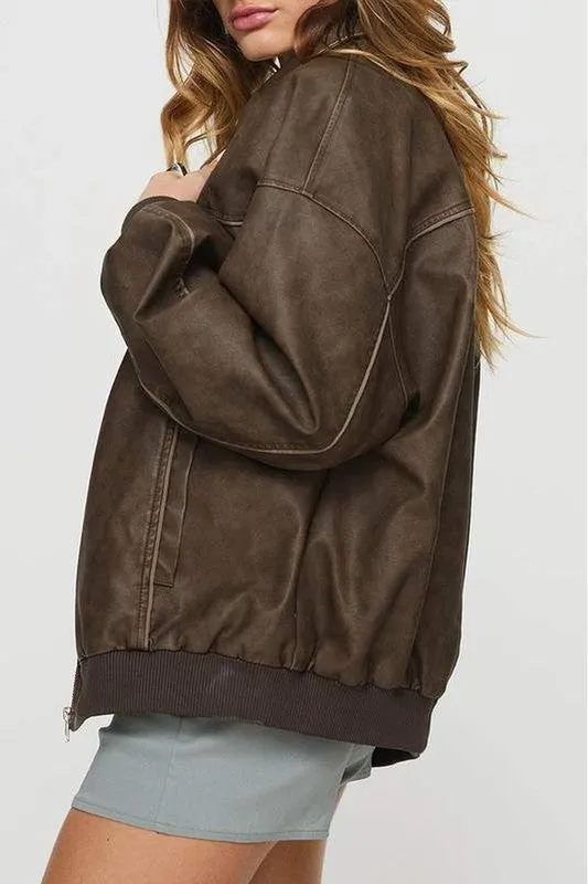 Retro Leather Bomber Jacket sold by U-NI-TY product image thumbnail 2