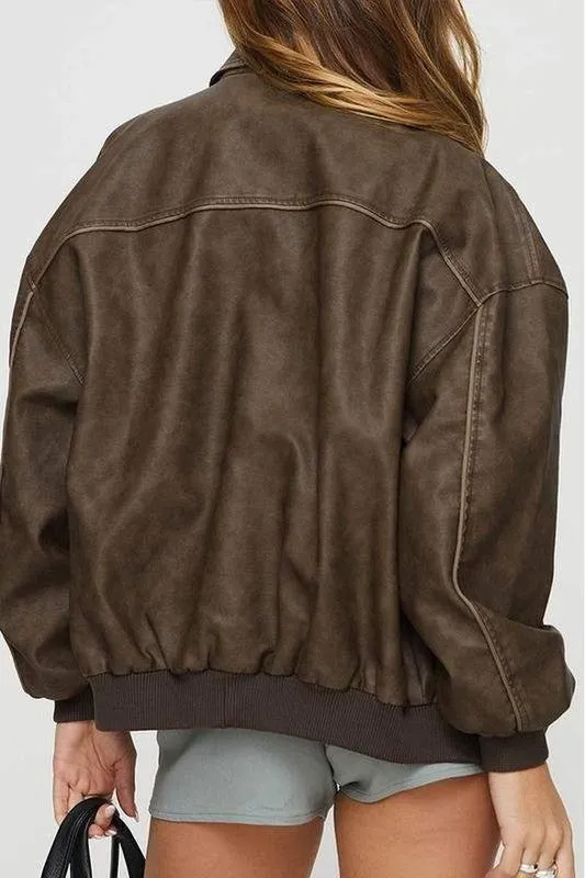 Retro Leather Bomber Jacket sold by U-NI-TY product image thumbnail 3
