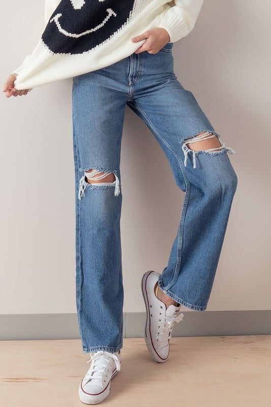 Denim Distressed Wide Jean sold by U-NI-TY