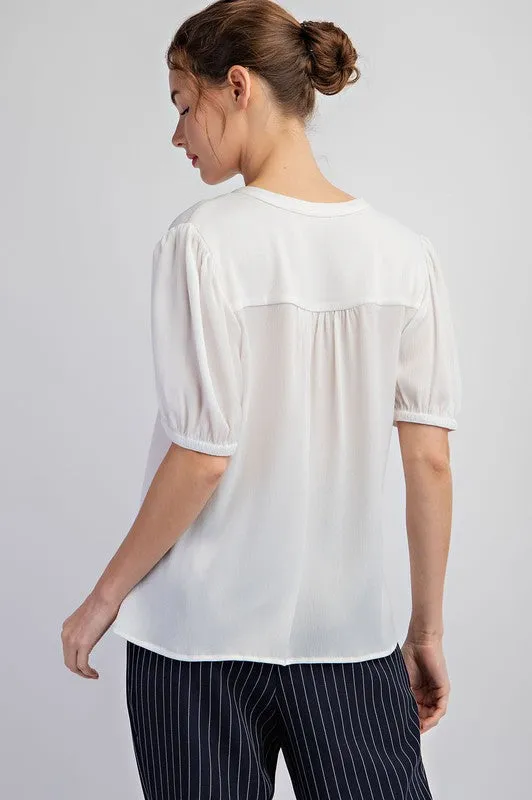 Notched Neck Short Sleeve Blouse Top sold by U-NI-TY product image thumbnail 5