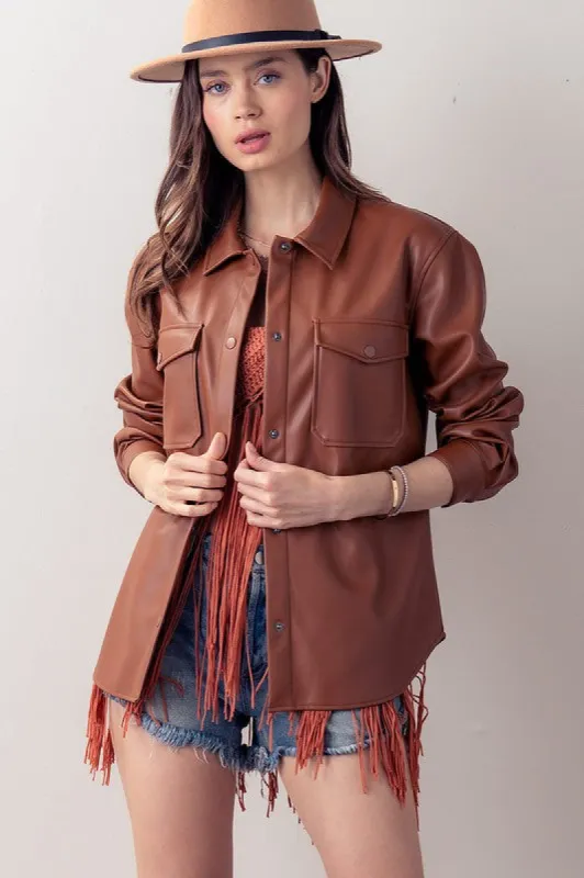 Faux Leather Button Down Shirt sold by U-NI-TY