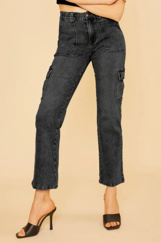 Lyocell Stretch High Rise Cargo Denim Jeans sold by U-NI-TY