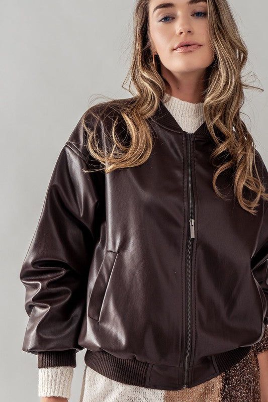 Loose Fit Zip Up Leather Jacket sold by U-NI-TY product image thumbnail 2