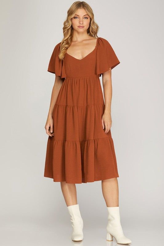 Open Tie Back Flounce Midi Dress sold by U-NI-TY