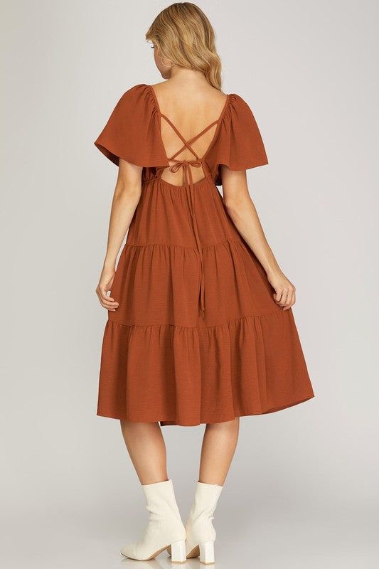 Open Tie Back Flounce Midi Dress sold by U-NI-TY product image thumbnail 2