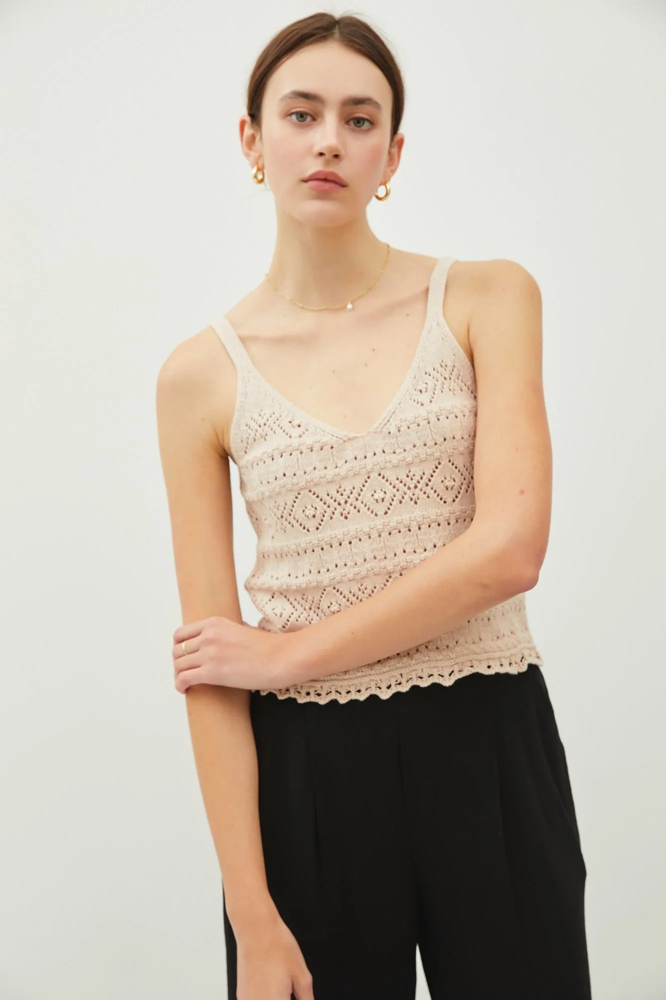 V Neck Crochet Knit Cami Top sold by U-NI-TY product image thumbnail 3