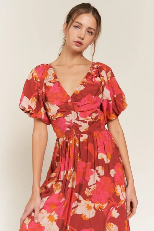 Rust Printed V Neck Midi Dress sold by U-NI-TY