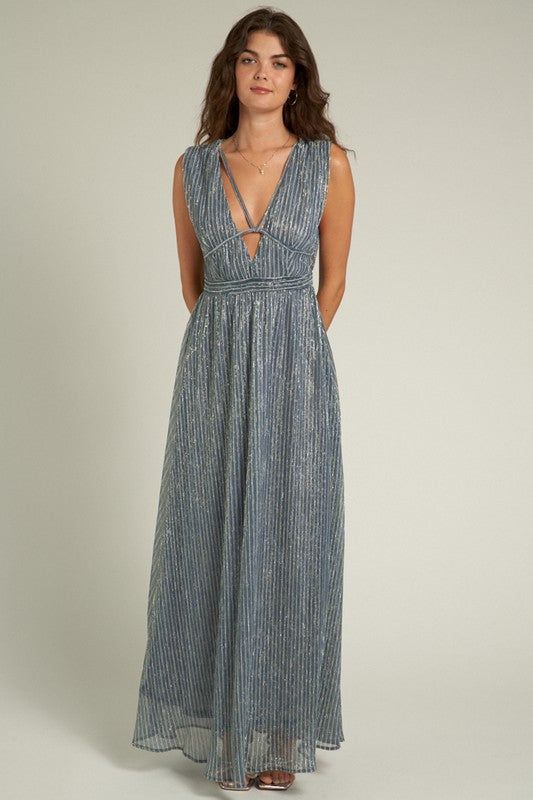 Strappy V Neck Glitter Maxi Dress sold by U-NI-TY product image thumbnail 4