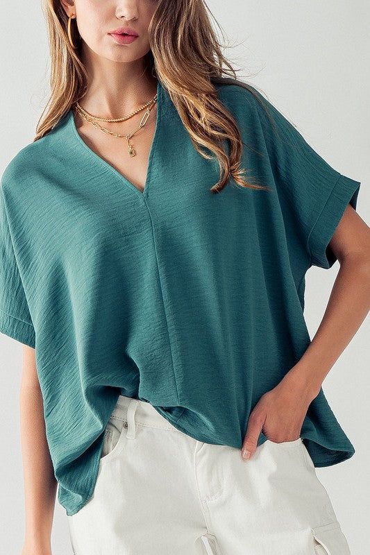 Oversized V Neck Folded Short Sleeve Top sold by U-NI-TY product image thumbnail 4