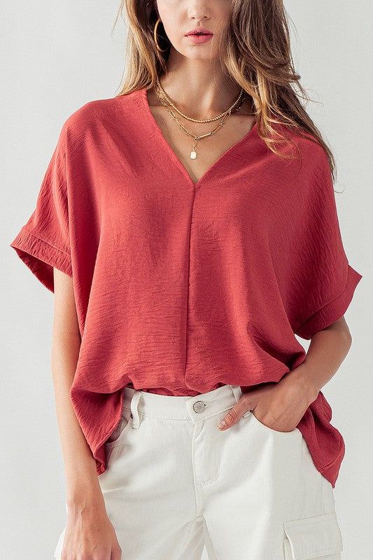 Oversized V Neck Folded Short Sleeve Top sold by U-NI-TY product image thumbnail 3