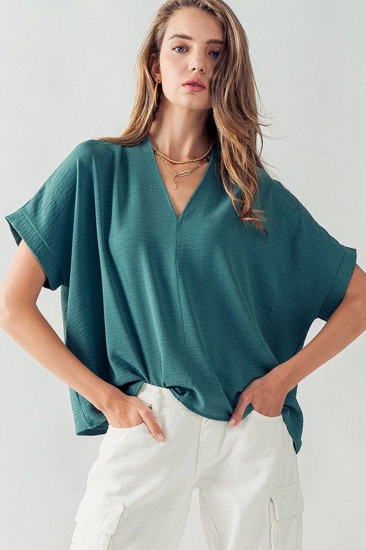 Oversized V Neck Folded Short Sleeve Top sold by U-NI-TY product image thumbnail 5