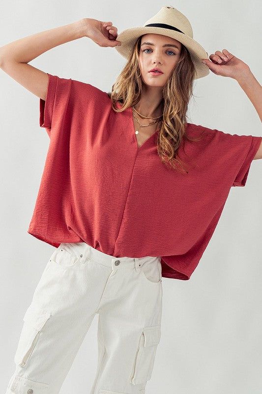 Oversized V Neck Folded Short Sleeve Top sold by U-NI-TY product image thumbnail 2