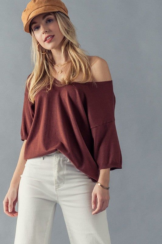 Basic Elbow Sleeve V-Neck Tunic Knit Top sold by U-NI-TY product image thumbnail 3