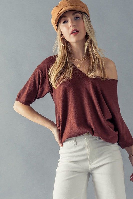 Basic Elbow Sleeve V-Neck Tunic Knit Top sold by U-NI-TY product image thumbnail 6