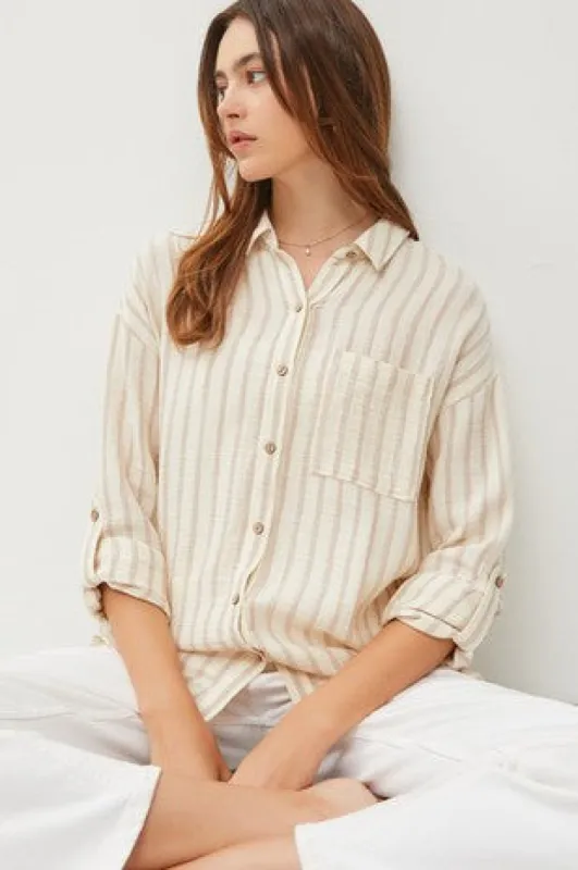 Striped Button Down Gauze Shirt sold by U-NI-TY