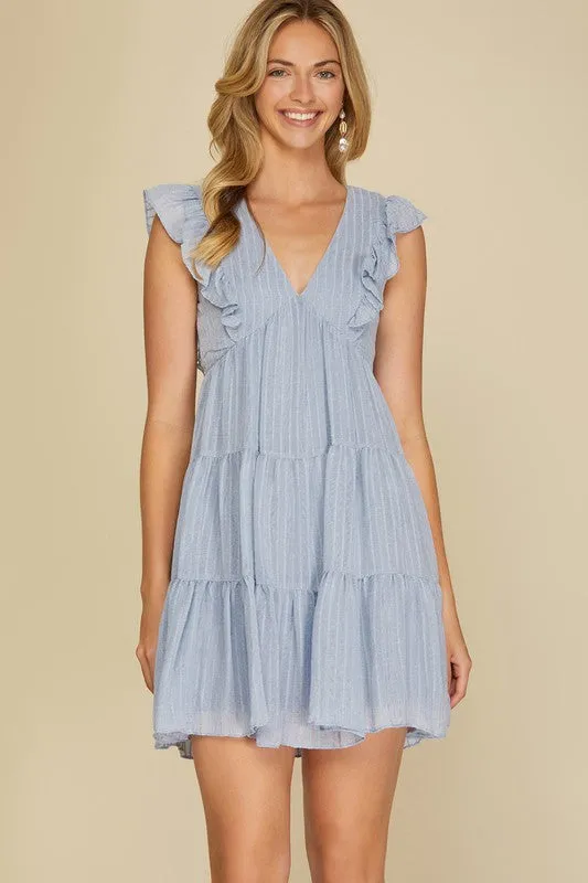 Ruffle Stripe Textured Woven Dress sold by U-NI-TY
