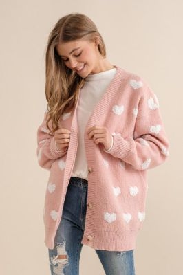 All Over Heart Pattern Sweater Cardigan sold by U-NI-TY
