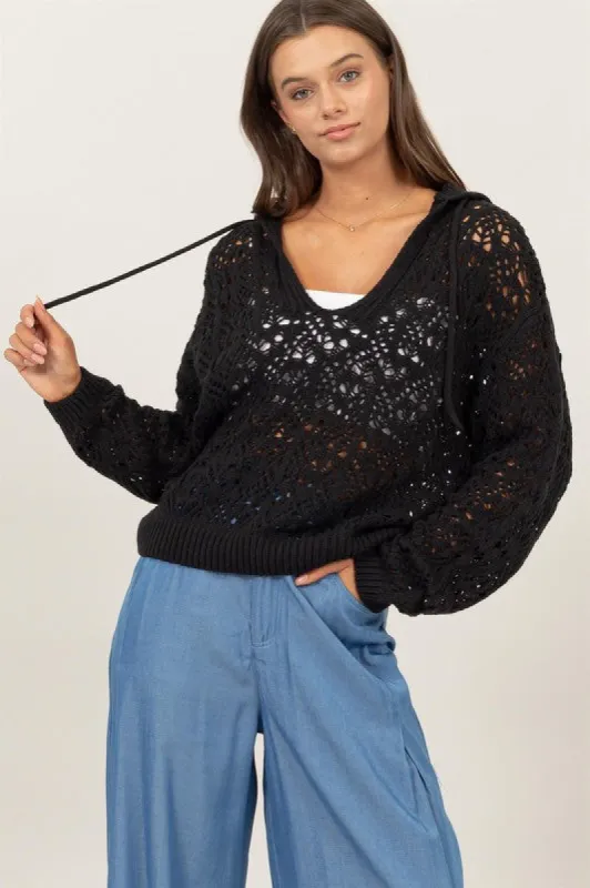 Open Stitch Hoodie Crochet Sweater sold by U-NI-TY
