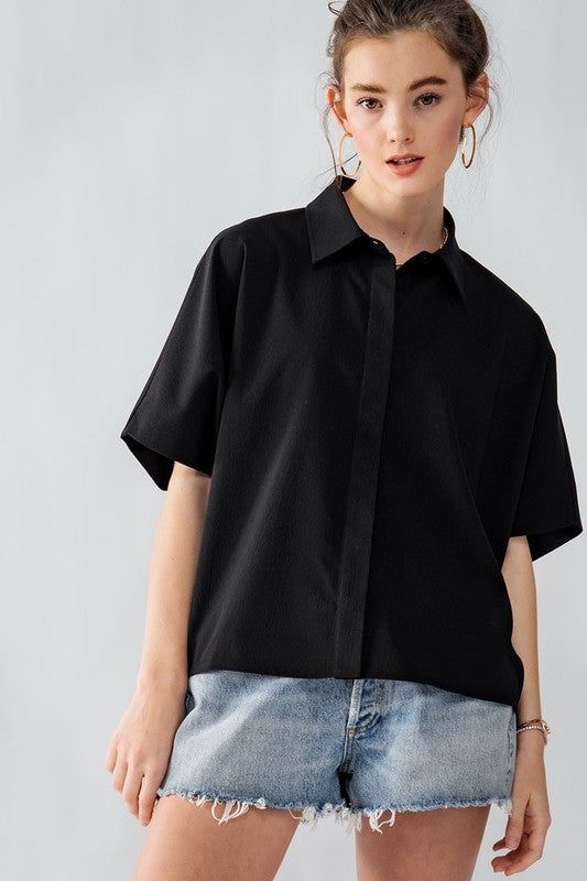 Relaxed Fit Hidden Placket Short Sleeve Shirt sold by U-NI-TY product image thumbnail 4