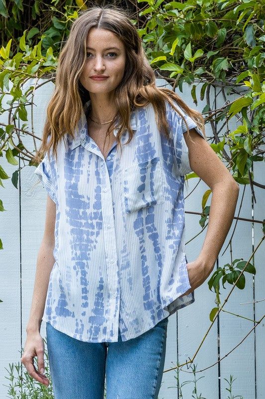 Short Sleeve Tie Dye Button Down Shirt sold by U-NI-TY