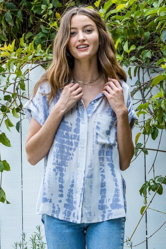 Short Sleeve Tie Dye Button Down Shirt sold by U-NI-TY product image thumbnail 3