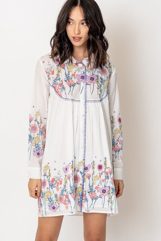Long Sleeve Floral Print Button Down Shirt Dress sold by U-NI-TY