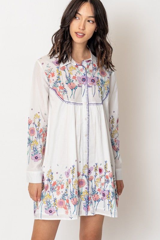 Long Sleeve Floral Print Button Down Shirt Dress sold by U-NI-TY product image thumbnail 2