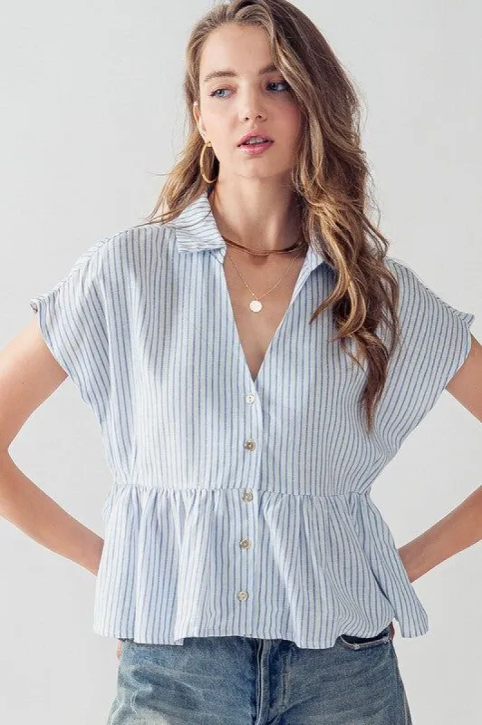 Bella Collared Short Dolman Sleeve Stripe Top sold by U-NI-TY