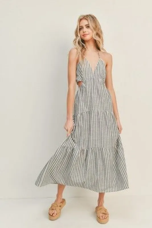 Striped Cut Out Midi Dress sold by U-NI-TY