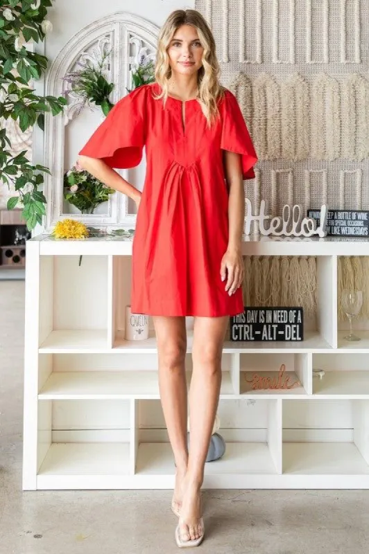 Flutter Sleeve Pleated Tunic Dress sold by U-NI-TY