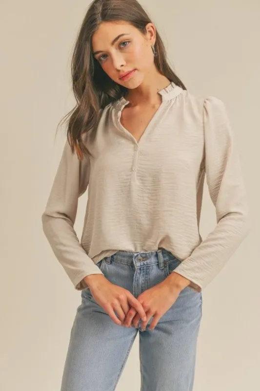 V Neck Ruffle Woven Top sold by U-NI-TY