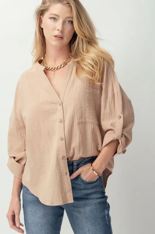 Cotton V Neck Button Up Shirt sold by U-NI-TY