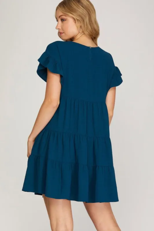 Drop Shoulder Ruffle Tiered Dress sold by U-NI-TY
