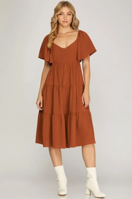 Open Tie Back Flounce Midi Dress sold by U-NI-TY